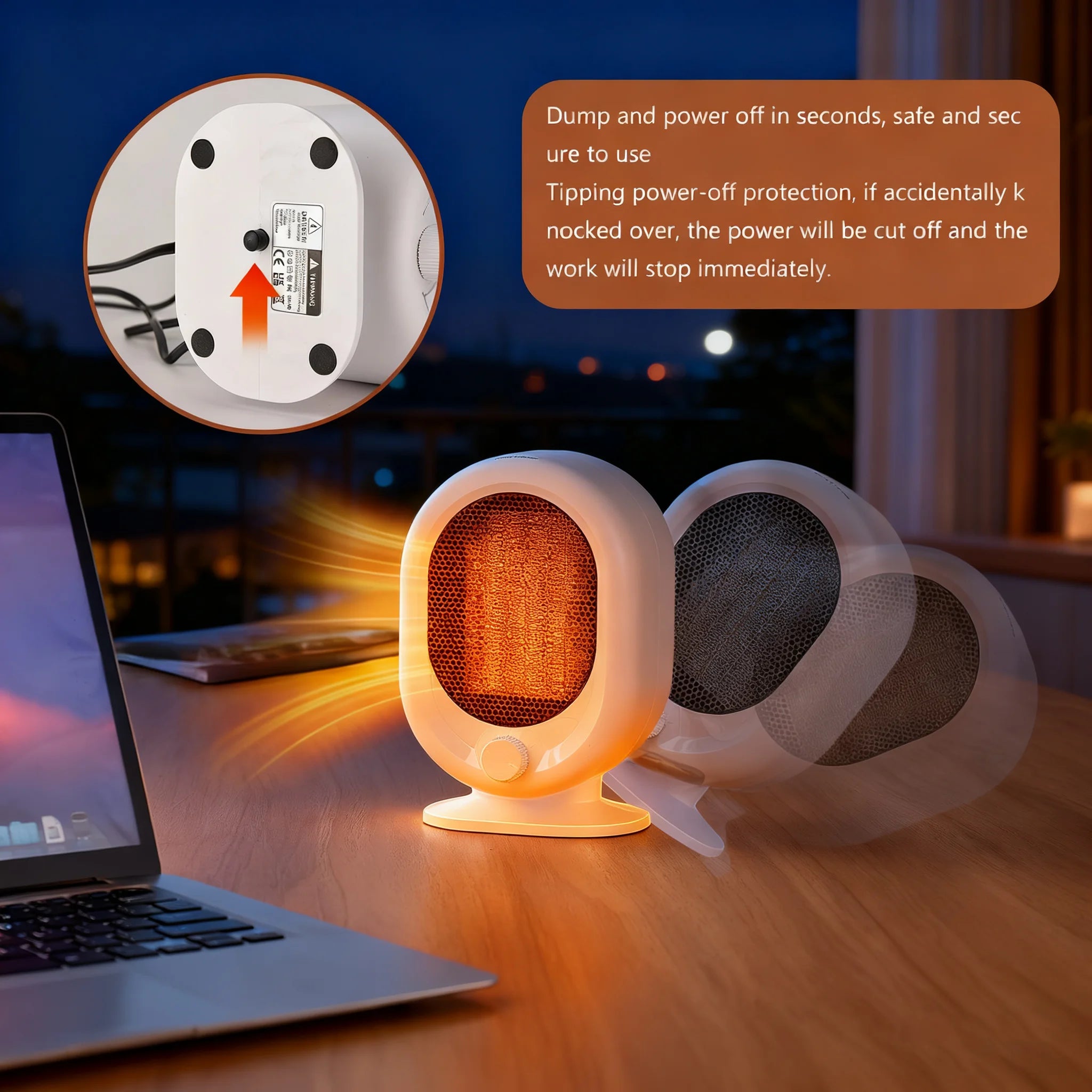 Desktop small heater 3-second hot tilt power-off protection overheating protection silent home bedroom office mini