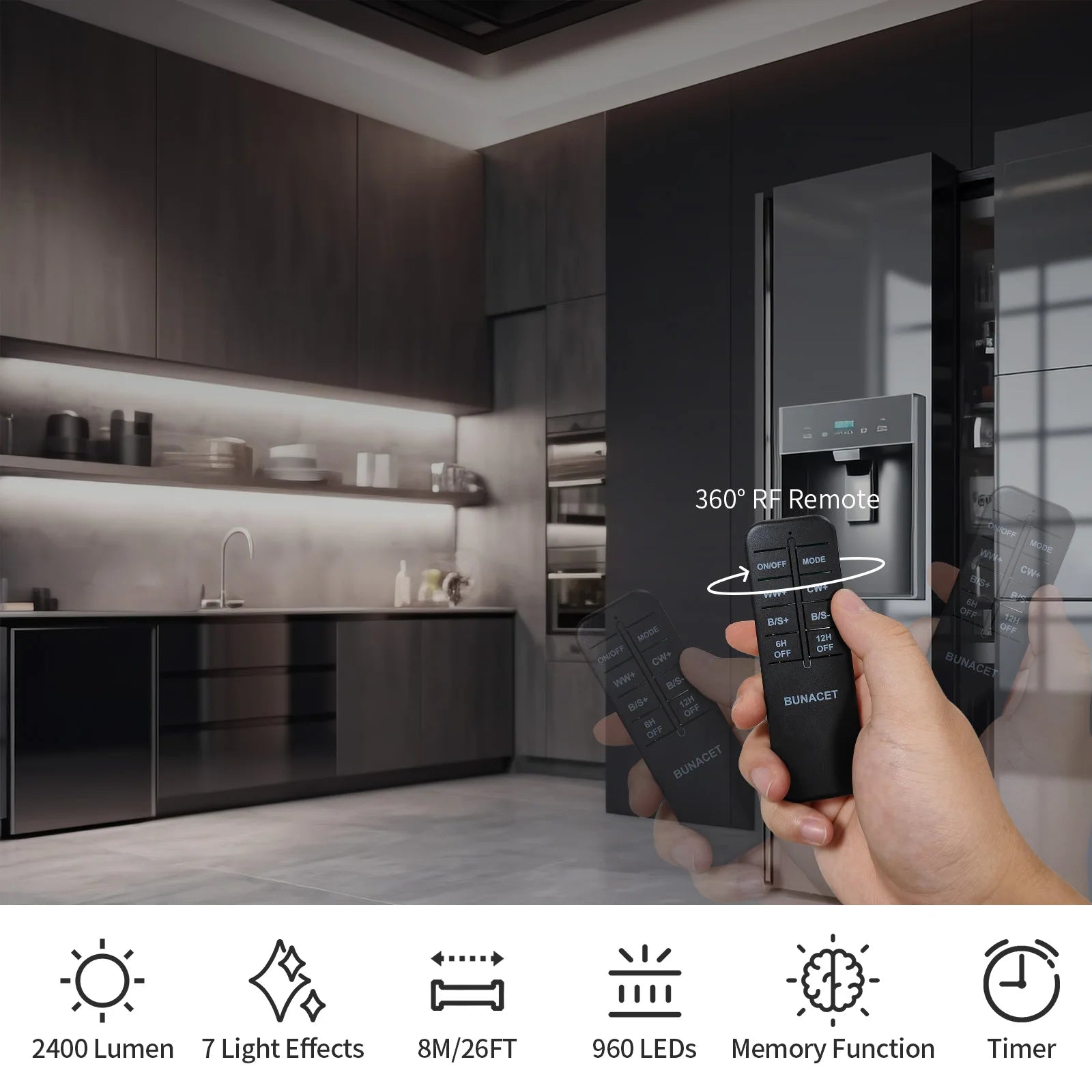 Outdoor Led Strip Lights 8M 16M 3000K-6500K IP67 Waterproof Tunable Lights RF Remote with 24V DC Dimmable Neon Rope