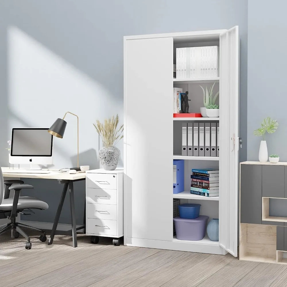 Locking Metal Storage Cabinets with 2 Doors and 4 Adjustable Shelves Tall File Cabinet with 2 Keys for Office Home
