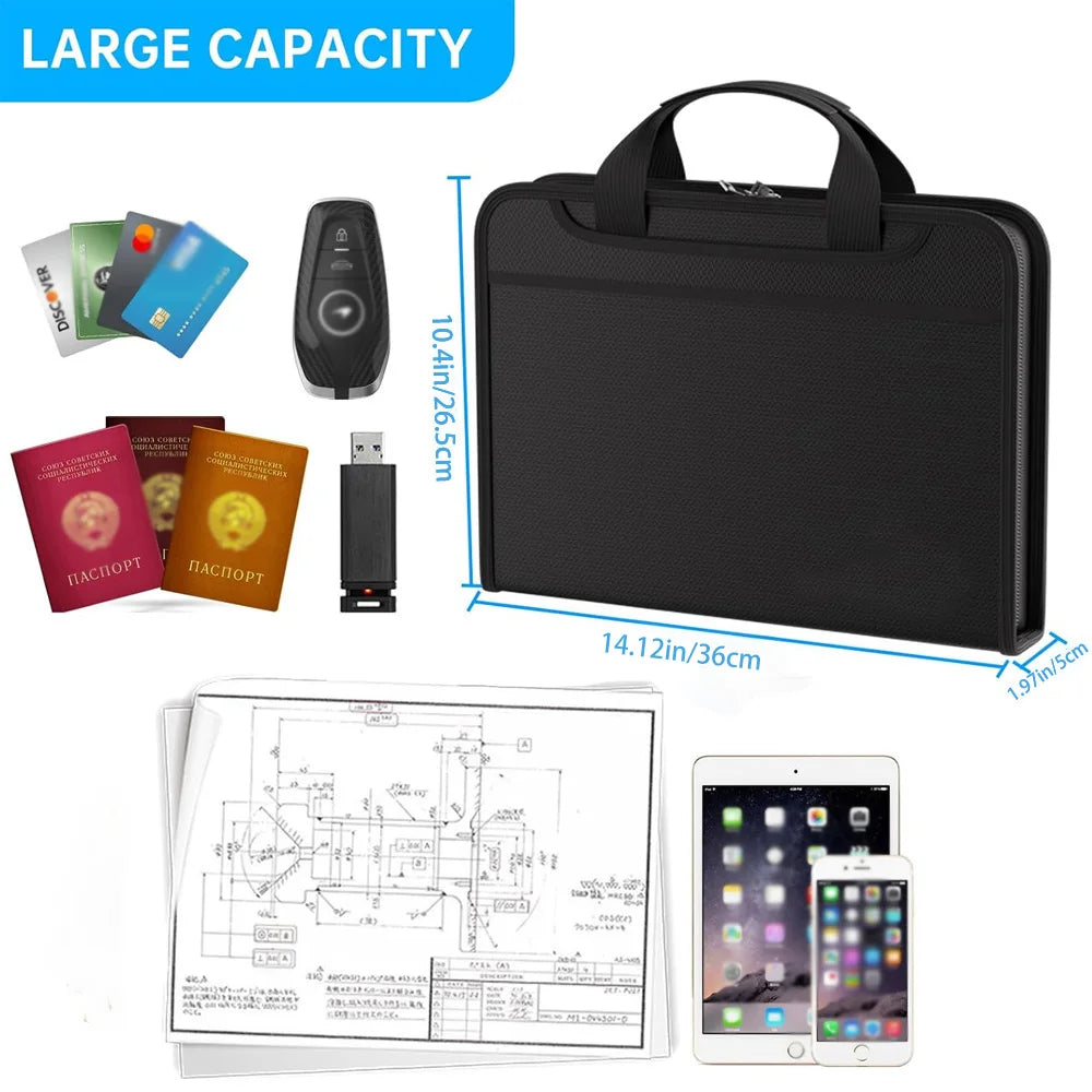 Black Organ File Folder Hand Drawer Multi Compartment Organizer bag Fireproof Waterproof File Organizer for Home School