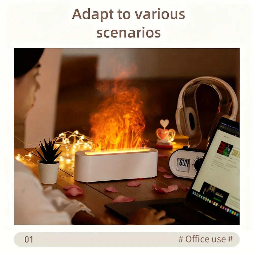 1pc Simulated Flame Air Humidifier | Aroma Diffuser with 7-Color Ambient Lights 3-level Timer Fine Mist & Quiet