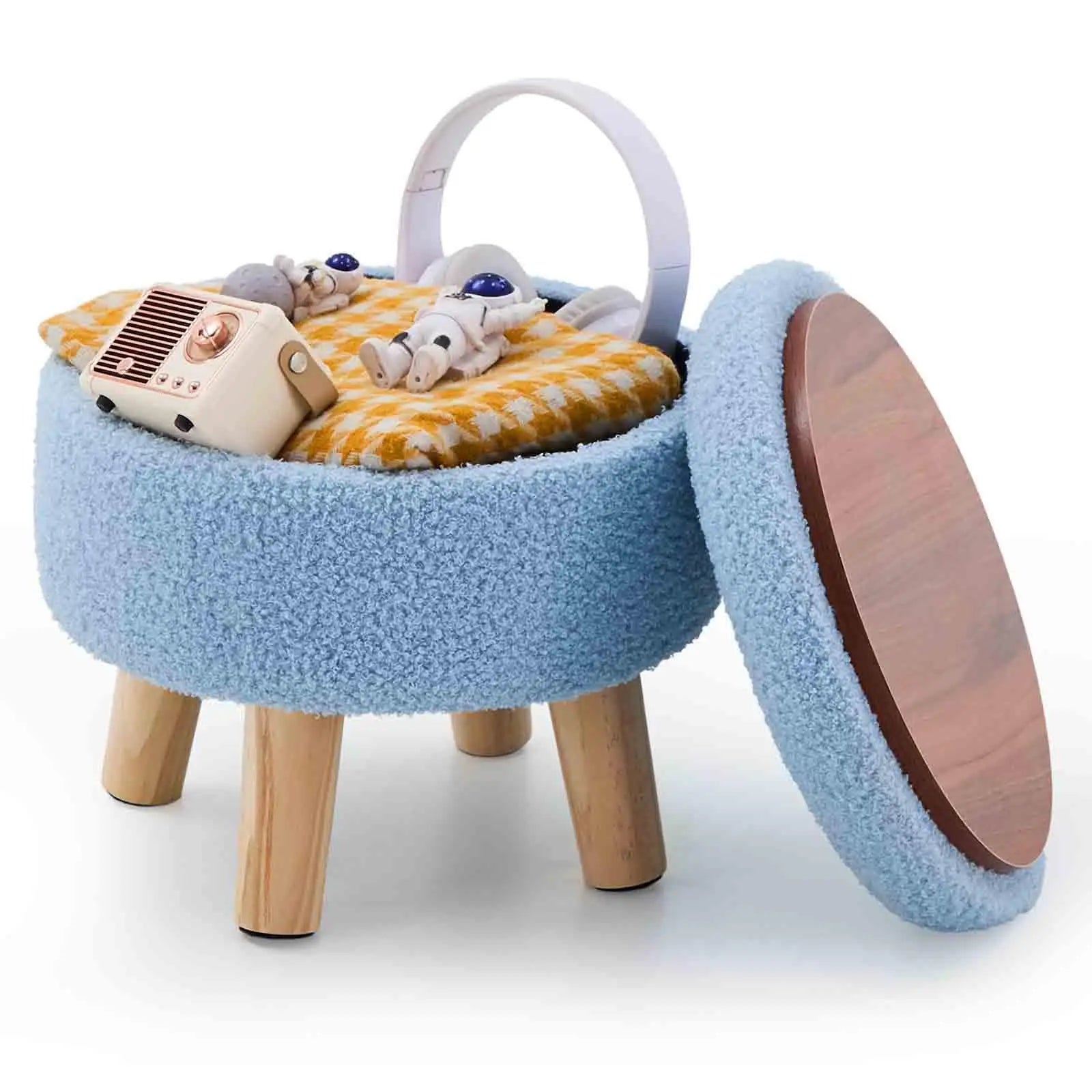 Modern round soft footstool Teddy velvet leg storage footstool suitable for small tables or plant stands
