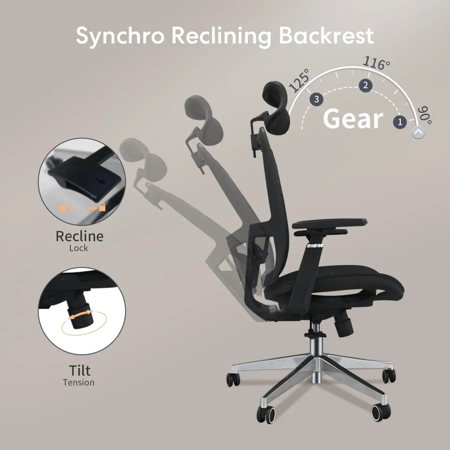New Ergonomic Mesh Adjustable Lumbar Support Office Chair 120°Tilt High Back Comfortable Computer Chair with Soft Flip