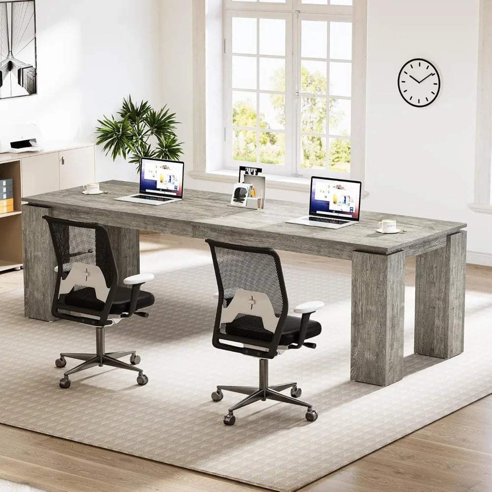 ’Extra Long Modern Two-Person Desk for Home Office 86-Inch Wood Computer Workstation’ - United States / Grey
