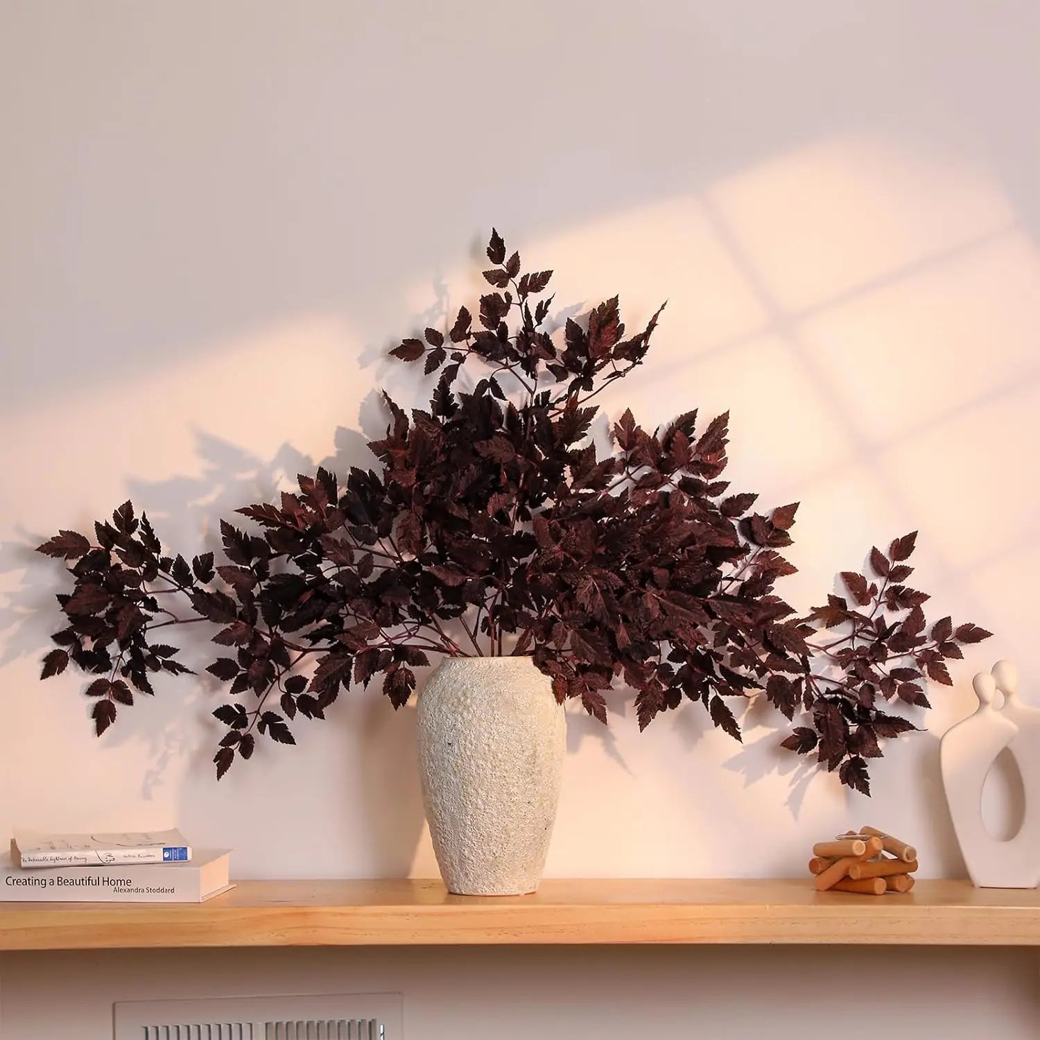 4-12 Pcs Artificial Cimicifuga Plant Leaf Farmhouse Vase Decor Spray Faux Plum Cimicifuga Ramosa Branch Stems for Home