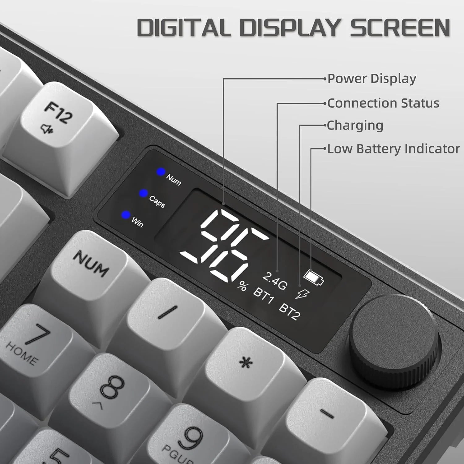 M96 Wireless Gaming Keyboard Creamy Membrane with Rainbow Backlight,Media Knob,LCD Screen,Dual