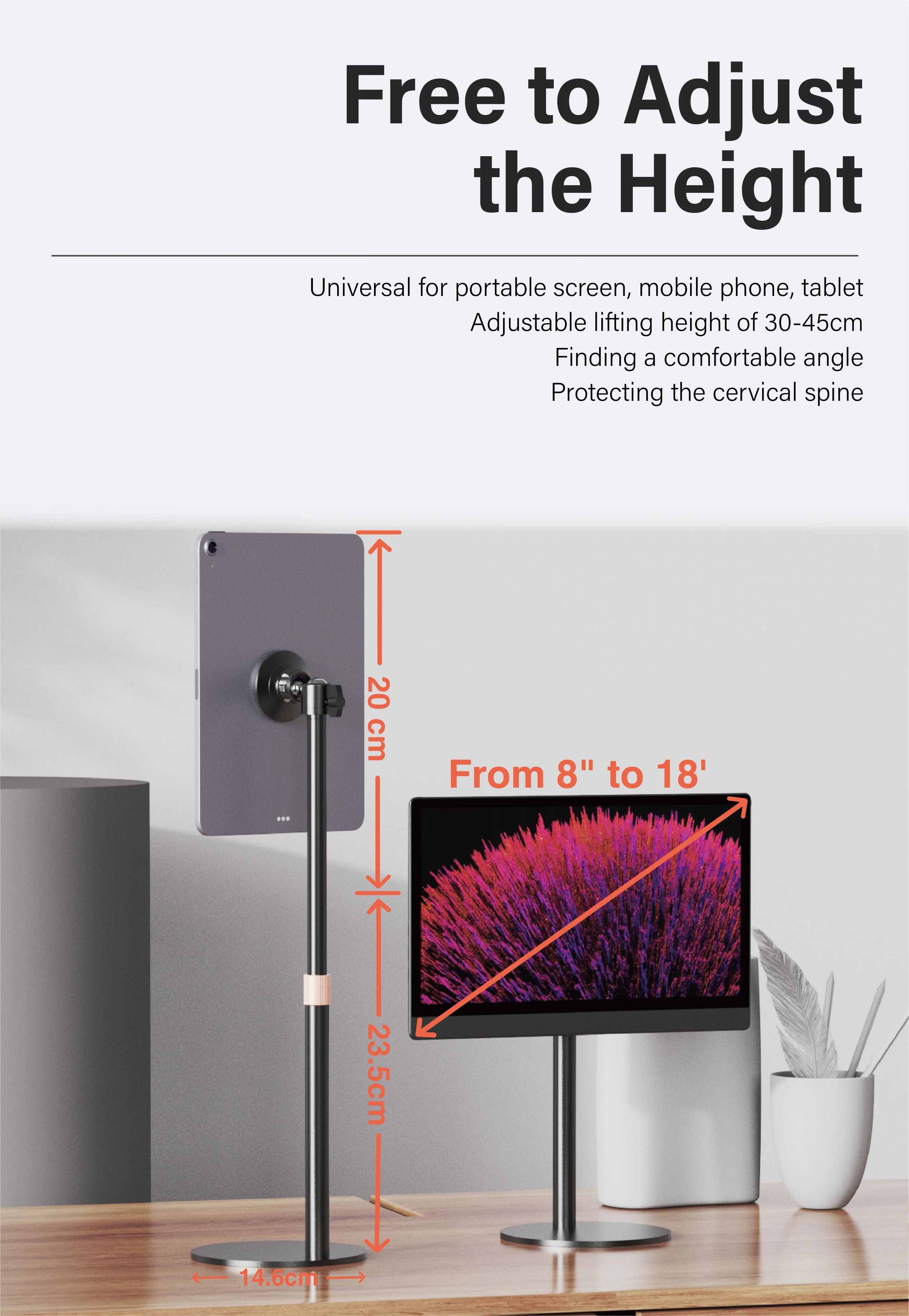 Kimdoole Magnetic Desktop Tablet StandWith Adjustable And Portable Installation Supporting 4-15.6 Inch IPad Tablet Stand