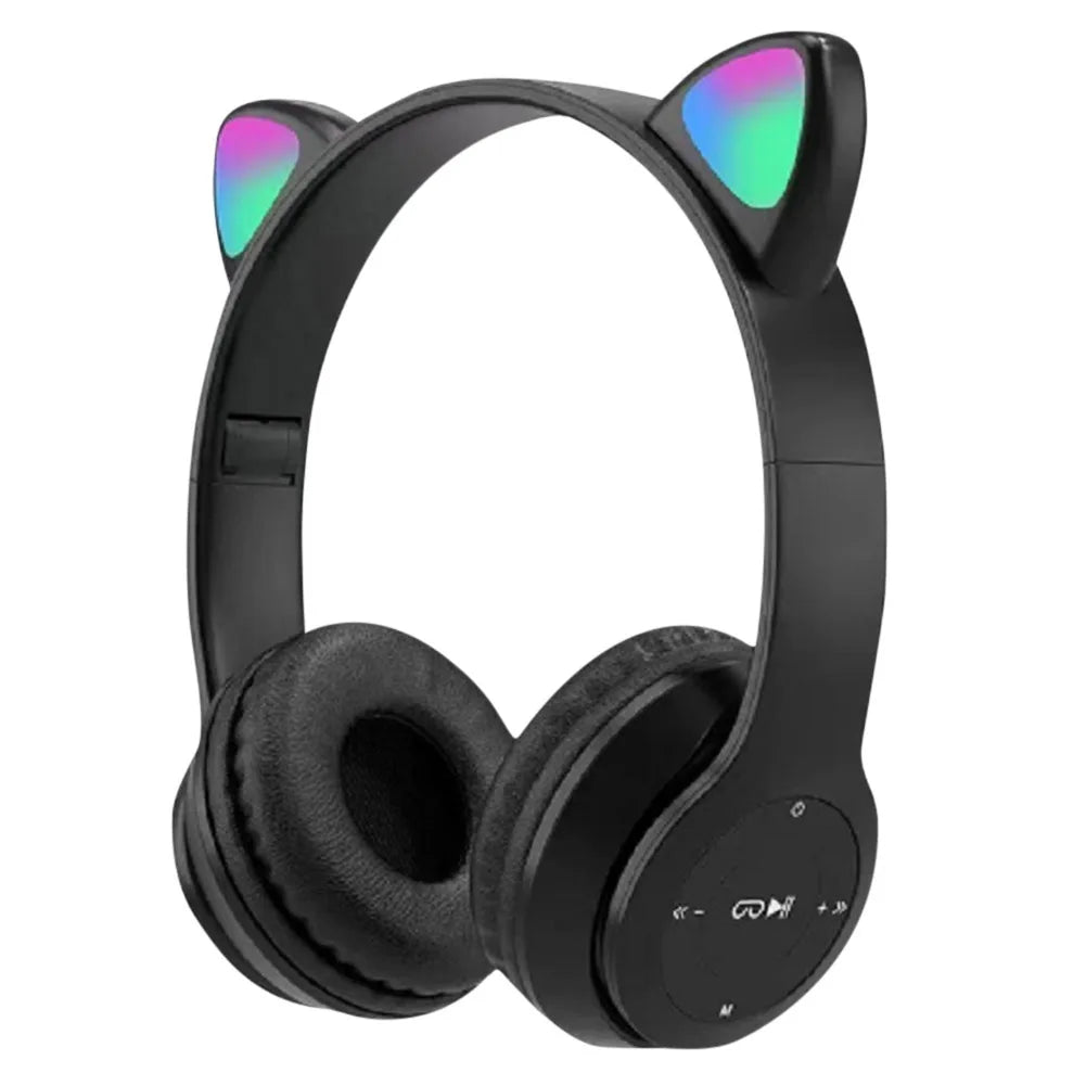 Wireless Headphones Cat Ear Gaming Headset Glow Light Bluetooth-Compatible Helmets Cute Over-Ear Headsets for Kids