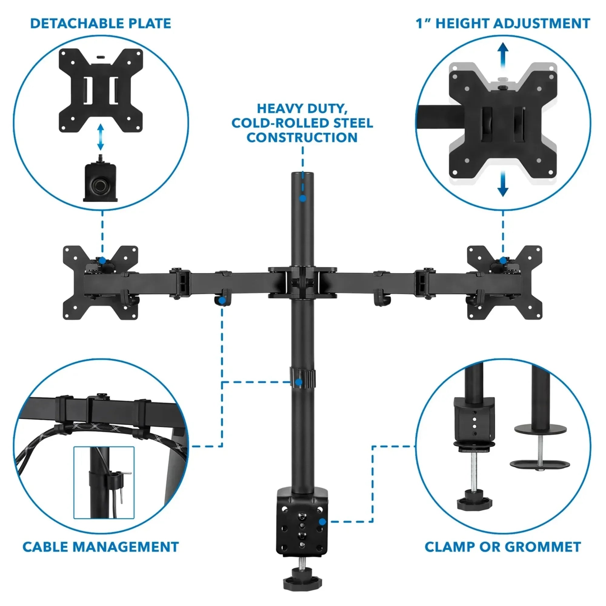Adjustable Height Dual Desk Full-Motion Monitor Mount - United States