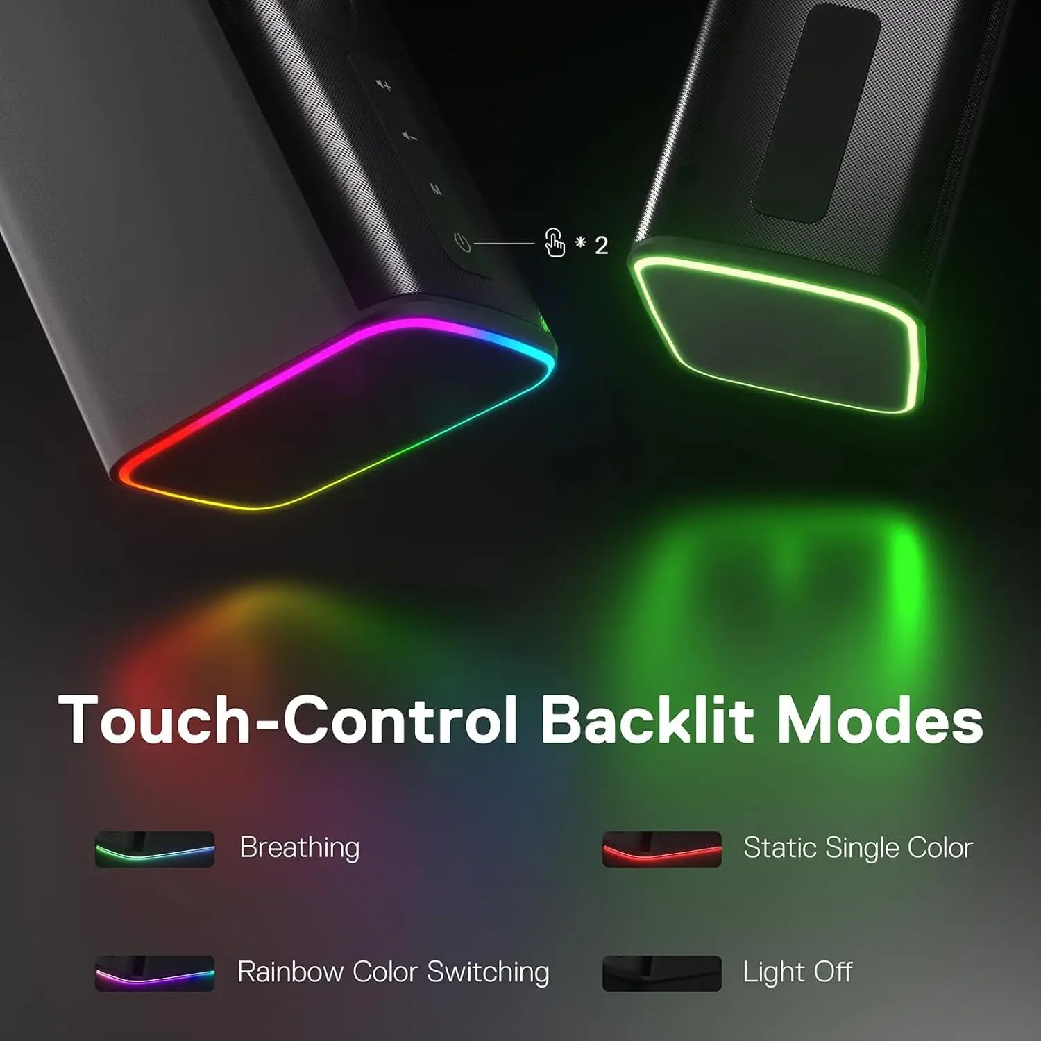 Redragon GS814 Stereo Desktop Speaker 20W Output 4 Real Units BT 5.0/3.5mm AUX Enhanced Bass Touch-Control Dynamic RGB