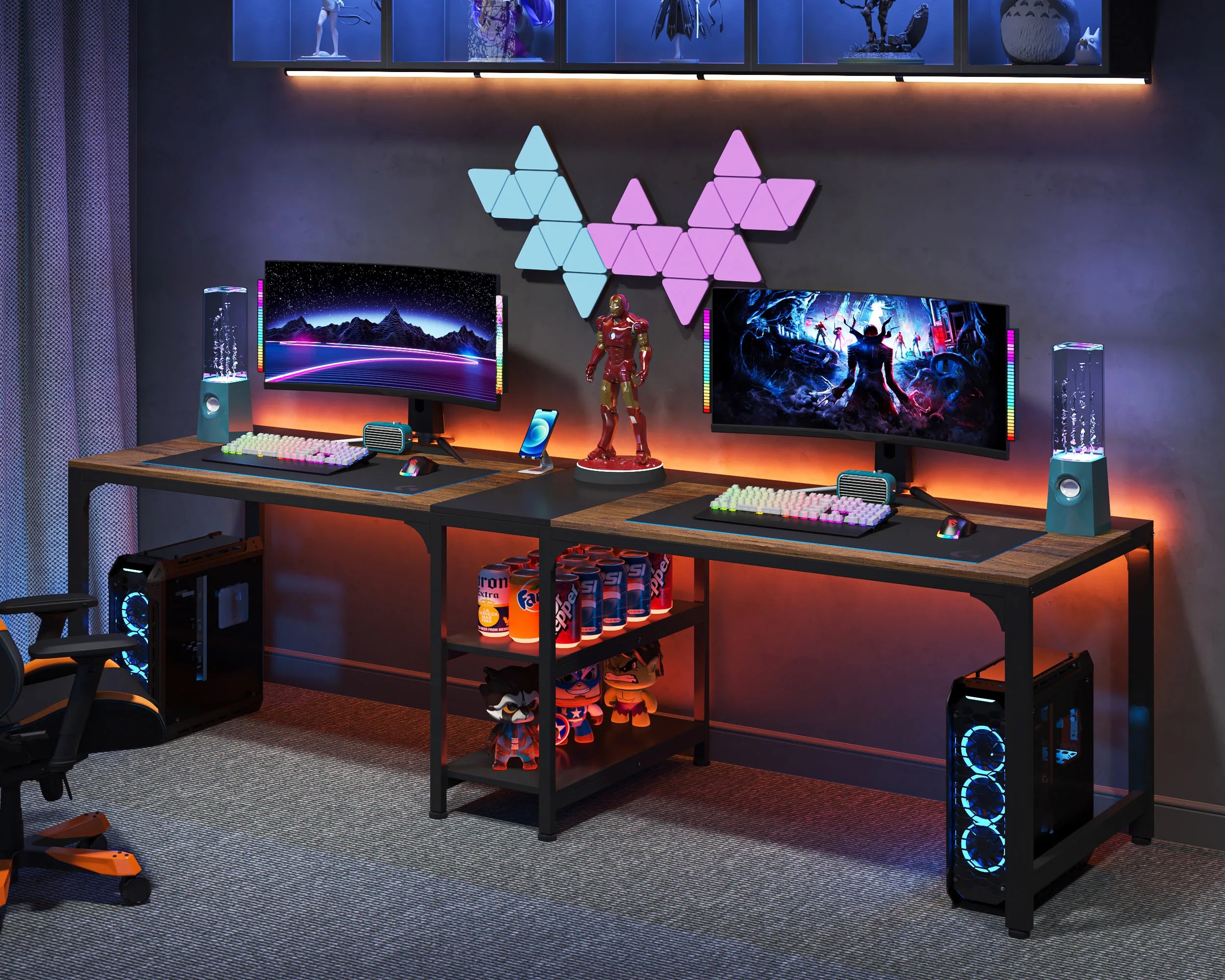 Tribesigns 90.55’’ 2 Person Desk with Storage Shelves Double Computer Desk with Spacious Desktop Extra Long Study