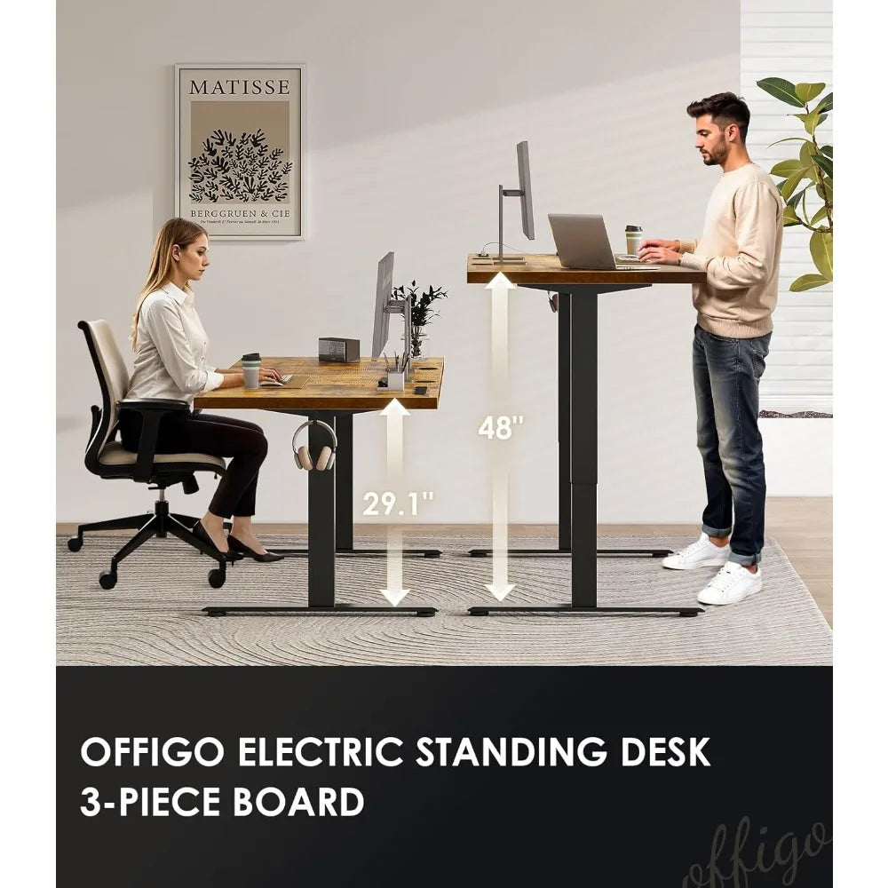 Electric Standing Desk with 3-Piece Board 71 Inch Height Adjustable Large Desk with Power Outlets Sit Stand Table,