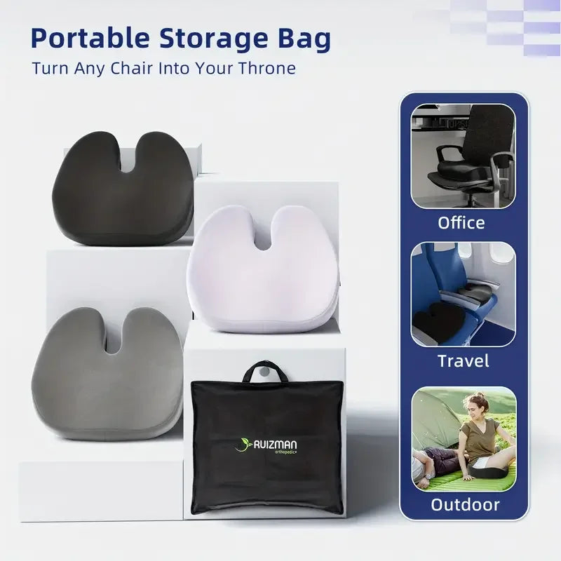 Ergonomic Memory Foam Seat Cushion for Office Chairs - Heavy-Duty Chair Pad with Removable Cover Ideal for Lower Back