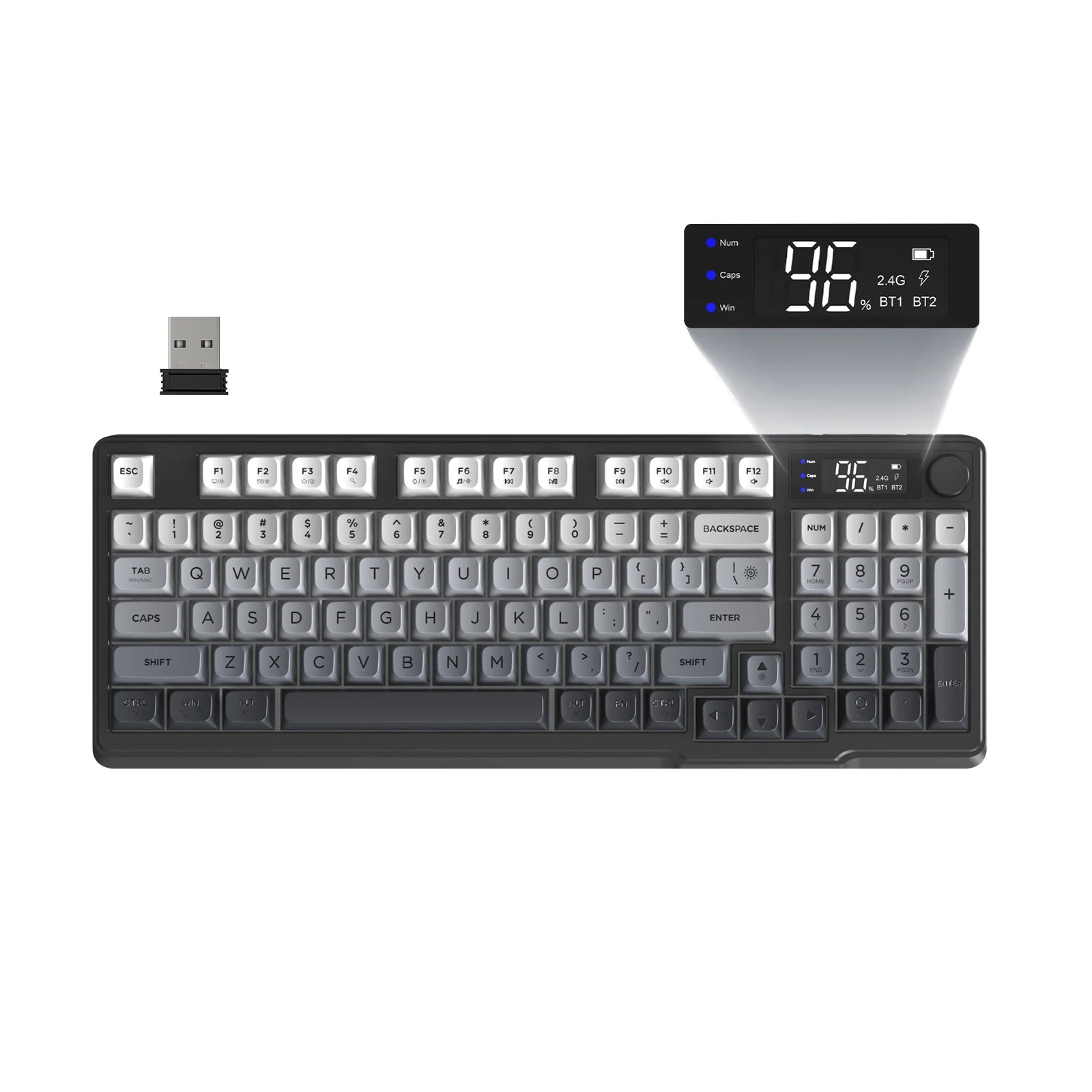 ZIYOU LANG Wireless Gaming Keyboard with Display Screen & Knob Bluetooth/2.4GHz Quiet Membrane Keyboard 3000mAh