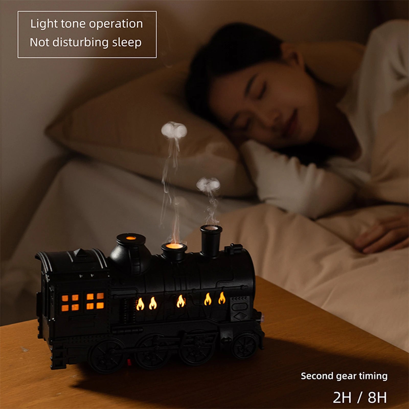 300ML Vintage Steam Train Air Diffuser Humidifier with 2-Color LED Light/2 Mist Modes Aroma Diffuser for Office Bedroom