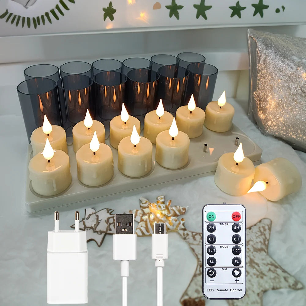 FPOO Rechargeable Candles Flameless Tea Light With Remote Control Timer LED Lighting Lamp For Home Decor Holiday