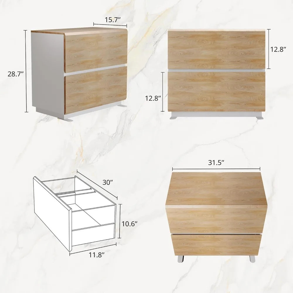 2 Drawer Lateral File Cabinet 31W x 23H Wood Filing Cabinet with Anti-Tilt Home Office Storage for Letter/Legal/A4