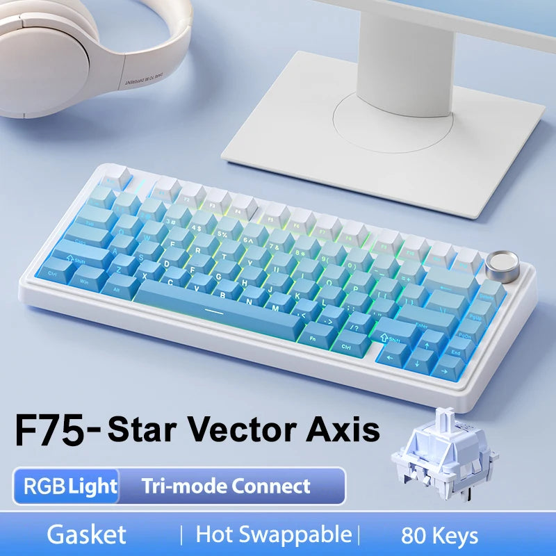 AULA F75 2.4G Wireless/Bluetooth/Wired Gaming Mechanical Keyboard RGB Customized 75% Layout Cherry Profile Gasket