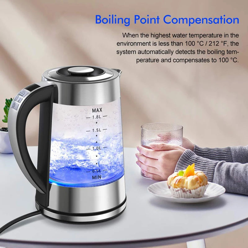 Smart Thermostatic Glass Electric Kettle 1.8L Capacity Automatic Thermostat Suitable for Home Office Hotel