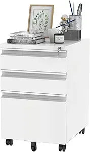 Home Office 3-Drawer File Cabinet with Under Desk Storage for Legal Letter and A4 Files - United States / White
