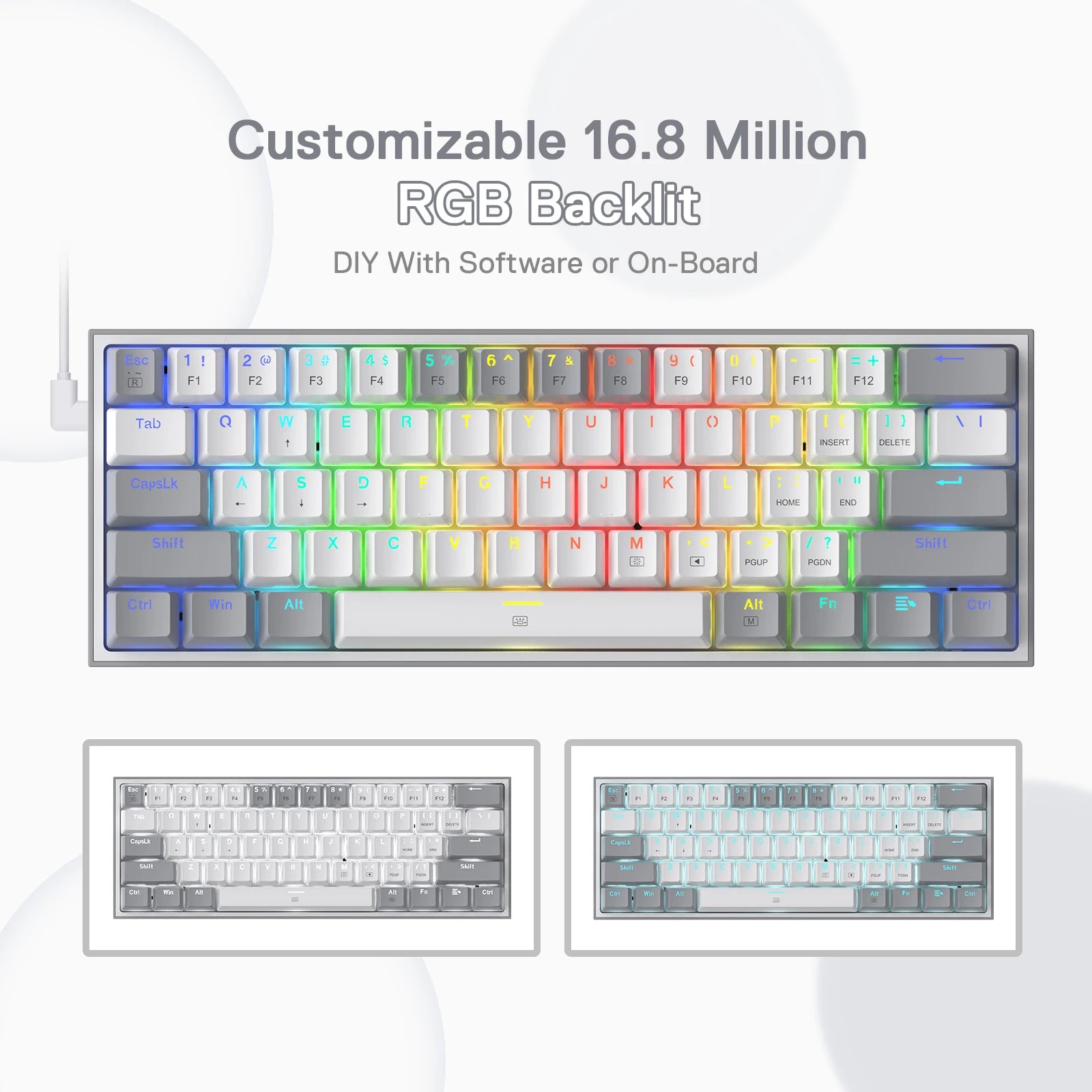 Redragon K617 Fizz 60% Wired RGB Gaming Keyboard 61 Keys Hot-Swap Compact Mechanical Keyboard Red Switch - Desktop