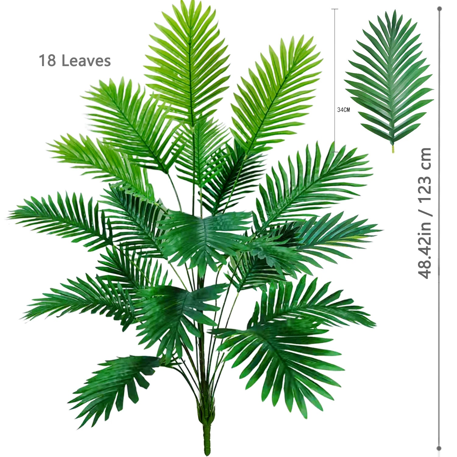 68-125cm/49.2in Artificial Areca Palm Plant Fake Tropical Leaves Fake Yellow Palm Indoor Home Office Decor