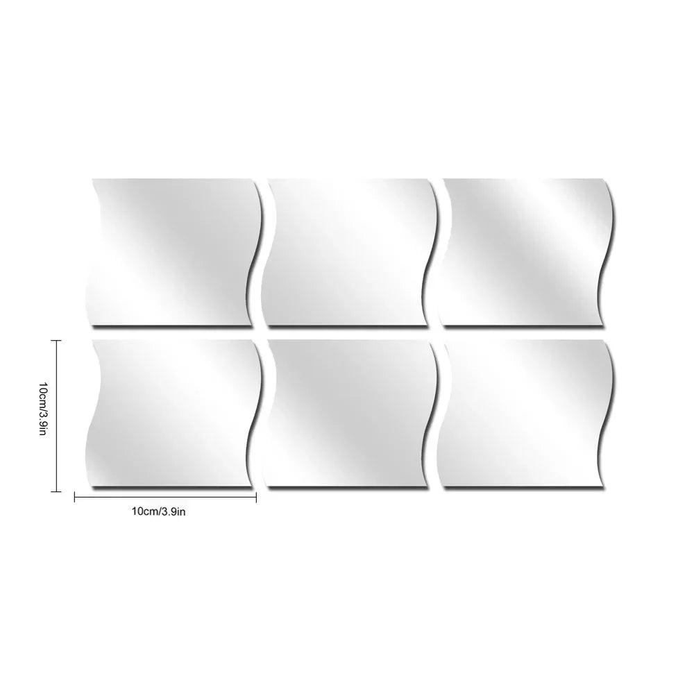 Modern Artistic Wall Panels Set - 3D Mirror Mosaic Stickers for Home/Office Interior Design (Wave Pattern)