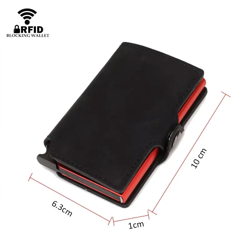 Split Genuine Leather Mens Slim Wallet Pop Up Credit Card Holder with RFID Blocking Money Clip Stylish Front Pocket