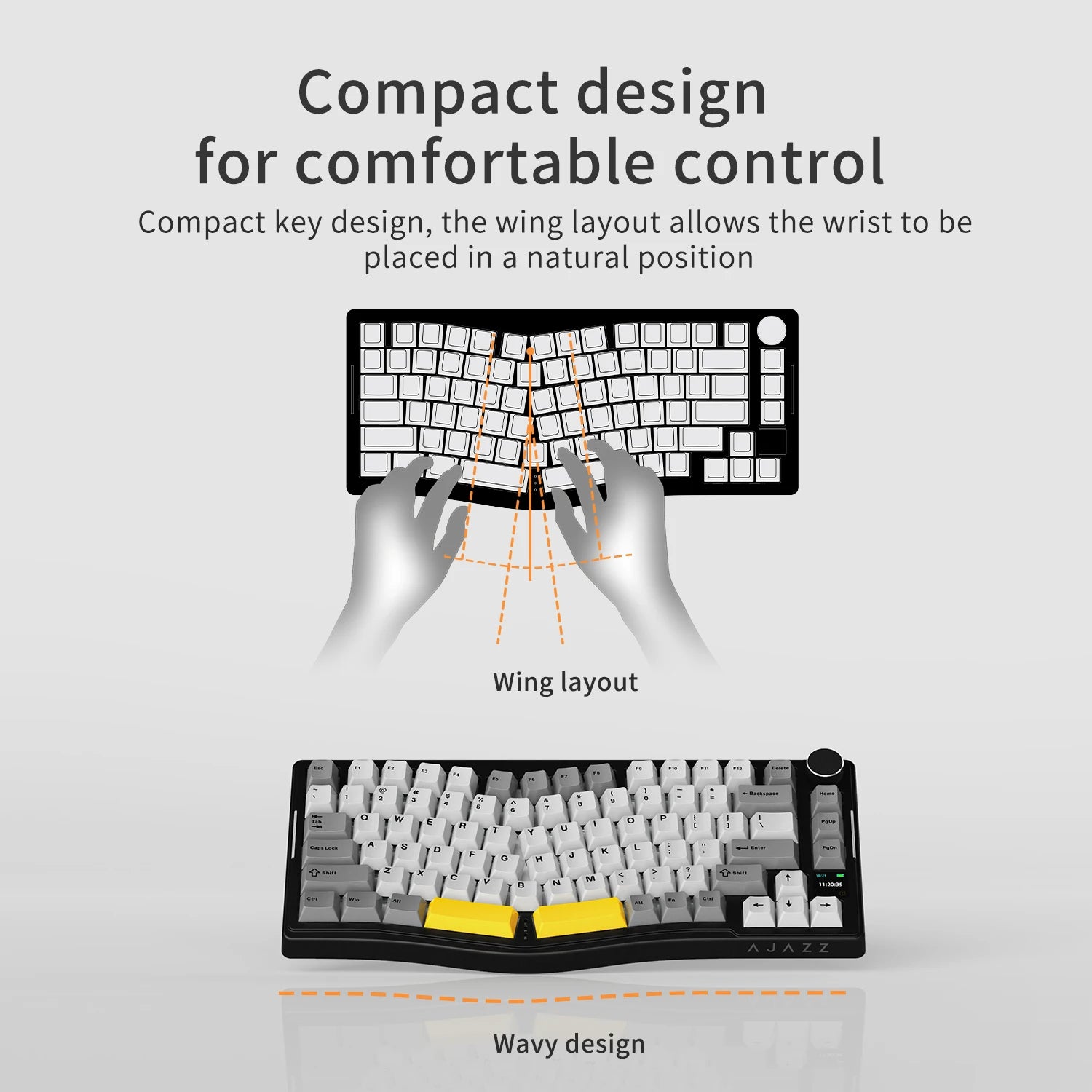 AJAZZ AKS075 Alice three-mode mechanical keyboard game and structure ergonomic keyboard + custom screen RGB DIY