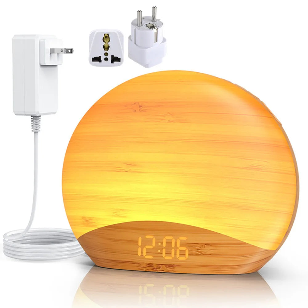 Awakening Wake Up Sunrise Alarm Clock Table Clock Dimmable with 3 Ring 8 Nightlight 26 Sound Sleep Timer Night Light