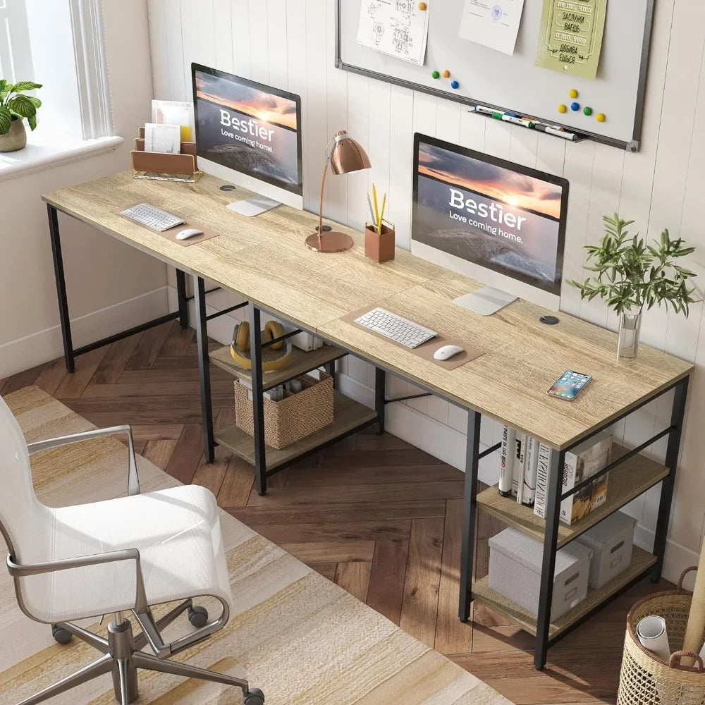 95.2” L Shaped Desk Reversible Corner Computer Desk or 2 Person Long Table with Adjustable Shelves Large Writing Study