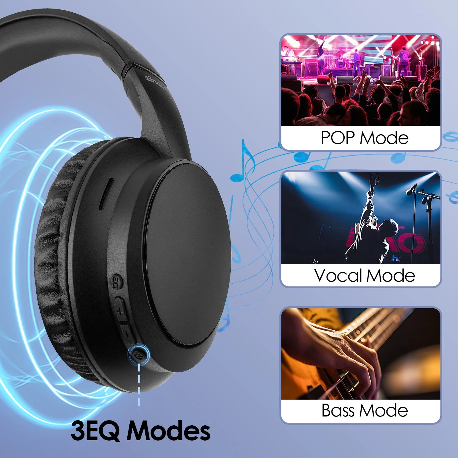 Siindoo JH-820 Wireless Bluetooth Headphones 60H Playtime,3 EQ Sound Modes,Foldable Lightweight Bluetooth 5.4