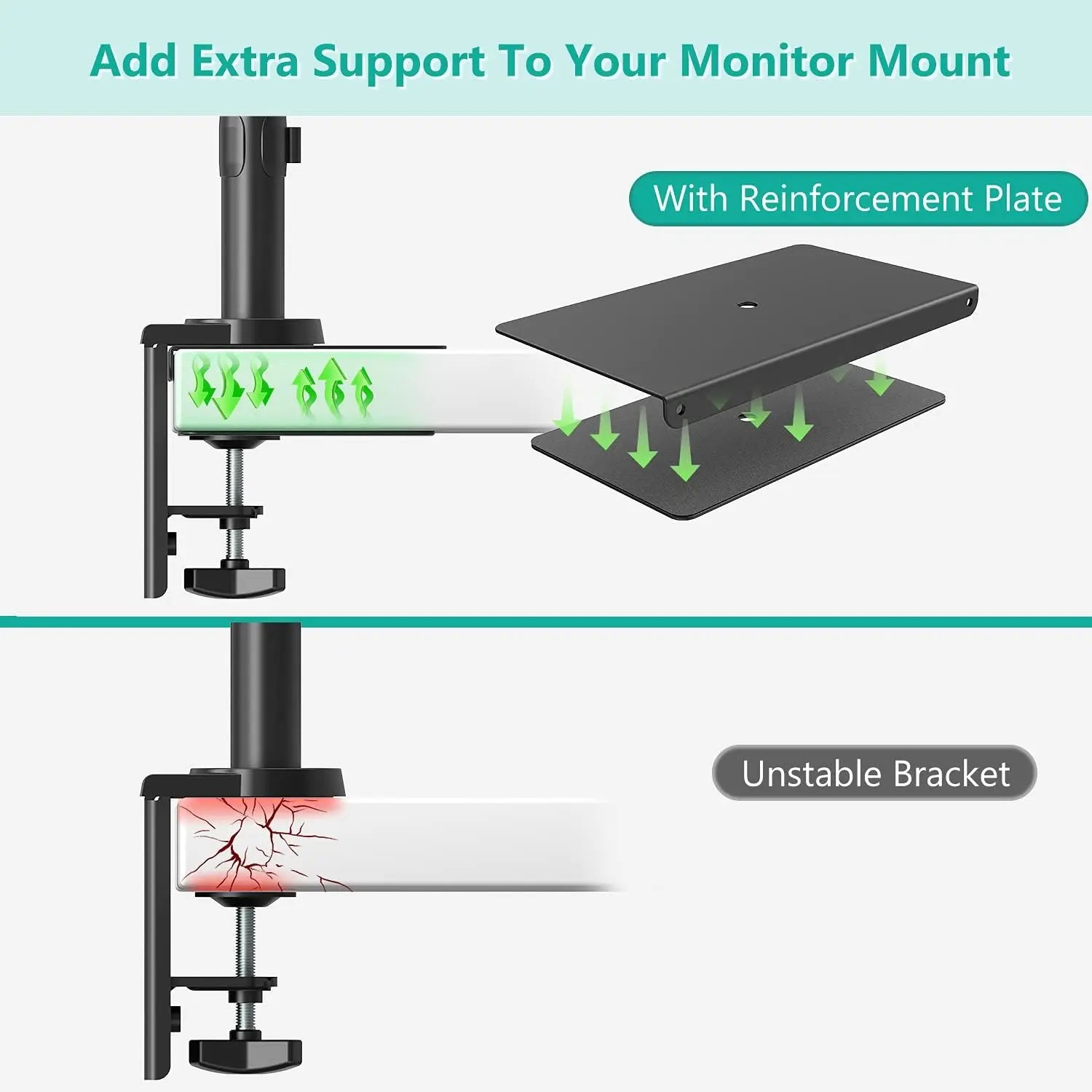 Monitor Mount Reinforcement Plate for Thin Glass and Other Fragile Table Tops with Most Monitor Bracket (CGRP-B)