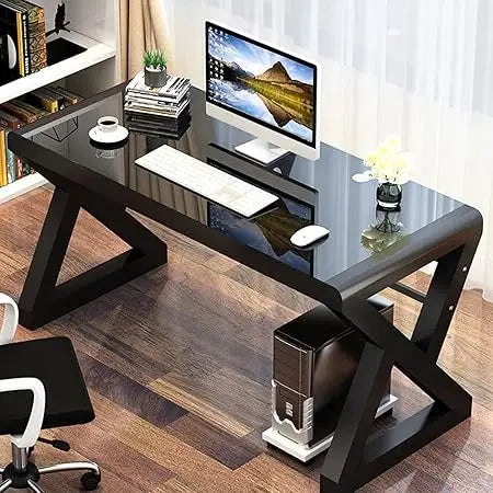 Computer desk home office desk 55.1 inch modern minimalist office black glass desk study room - Black 1 / United States