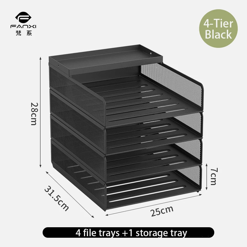 Desktop metal file tray Thickened metal tray Desktop file rack Metal file frame Office storage rack Paper storage