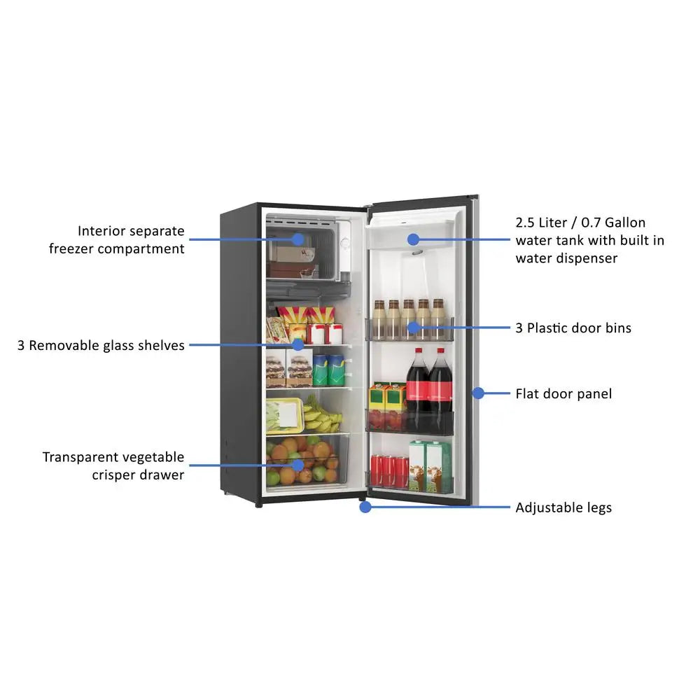 6.5 Cu ft One Door Refrigerator with Water Dispenser Adjustable Racks Energy Efficient Freestanding Compact Fridge Dorm