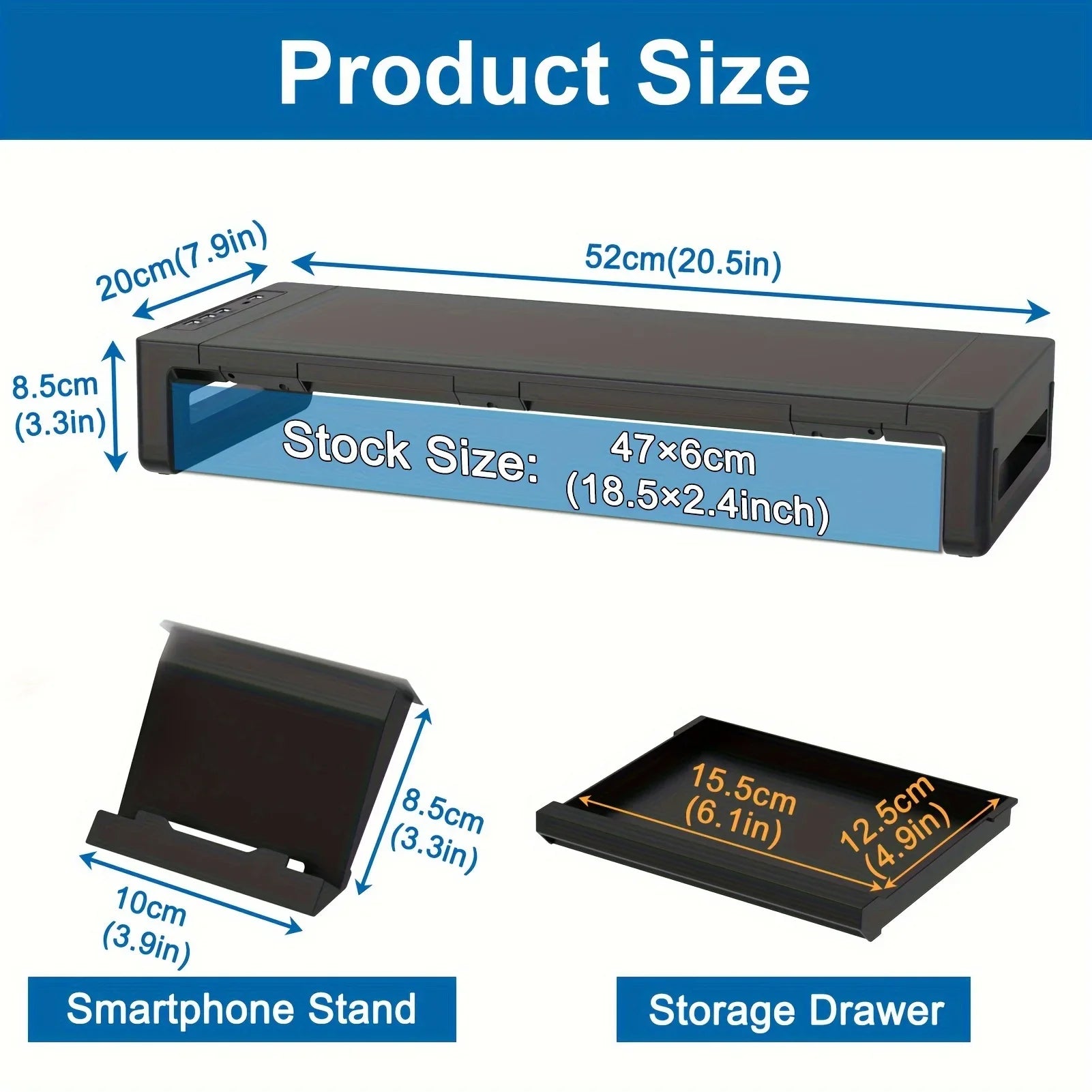 Monitor Stand Riser With USB3.0 Foldable Height Adjustable Computer Stand Desk Shelf Riser with Storage Drawer &Tablet