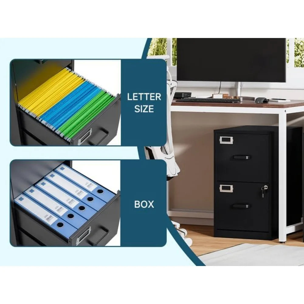 2 Drawer Filing Cabinet with Lock Metal Vertical File Cabinets for Home Office Lockable File Storage Cabinets Under Desk