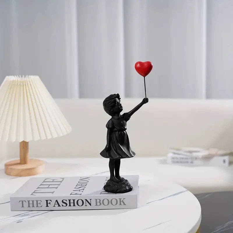 Little Girl With Balloon Figurine Statue Sculpture Living Study Room Bedroom Decor Home Table Interior Decoration
