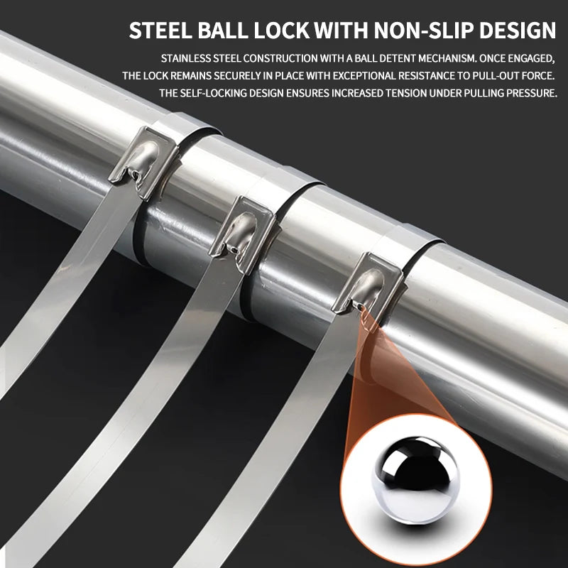 50Pcs 304 Stainless Steel Cable Ties Self-Locking Anti-Rust Metal Zip Ties for Electrical Wiring Harness Heavy Duty