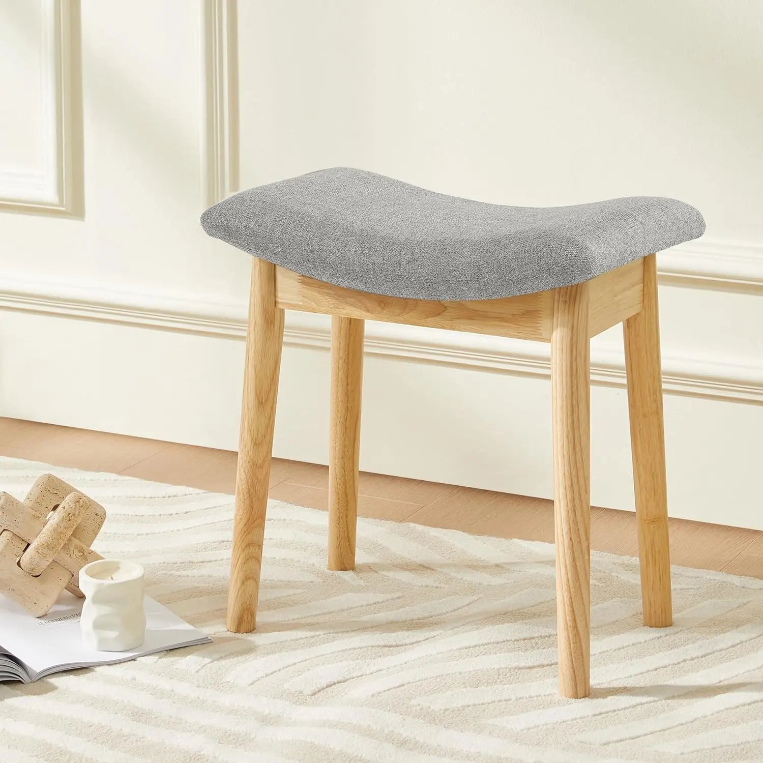 Vanity Stool Vanity Chair 18 Inch- Stool Chair Wood Legs Modern Piano Bench Makeup and Foot Stool for Bedroom. - Lvory