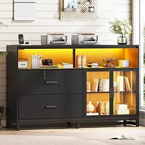 59’’ File Cabinet 2 Drawers Filing Cabinets for Home Office fit Legal/Letter/A4 File File Cabinet with Lock & Power