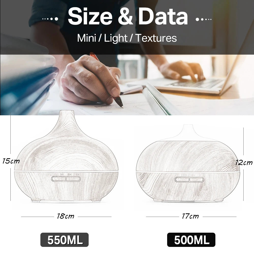550 500 400 Aromatherapy Essential Oil Diffuser Wood Grain Remote Control Ultrasonic Air Humidifier Cool with 7 Color