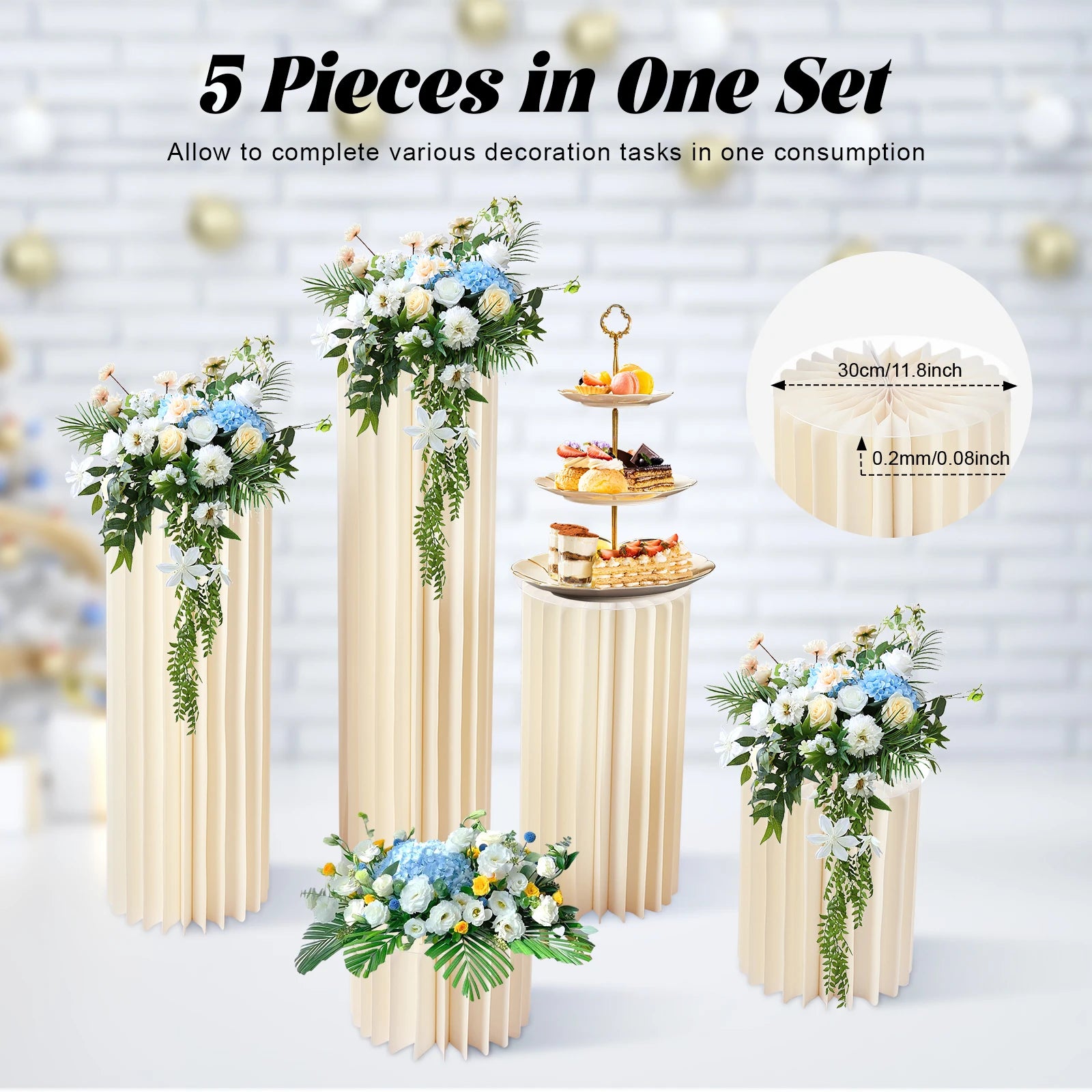 Foldable Paper Columns Display Pedestals Stands 5pcs Wedding Centerpieces Cardboard Vases Flower Vase Flowers Stand