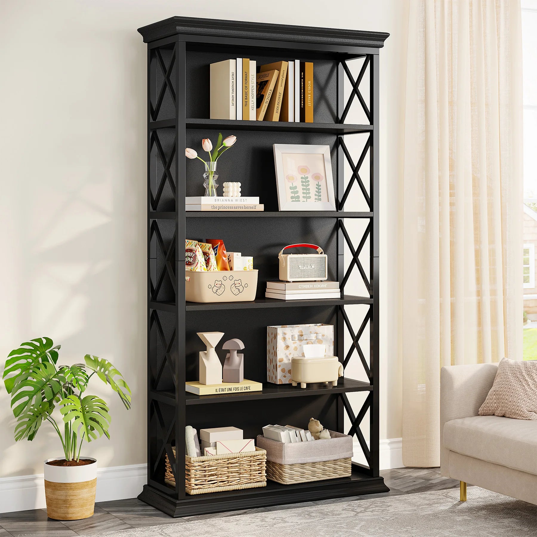 Tribesigns 6-Tier Bookcase 71 Inches Industrial Bookshelves and Bookcases Floor Standing 5 Shelf Display Storage