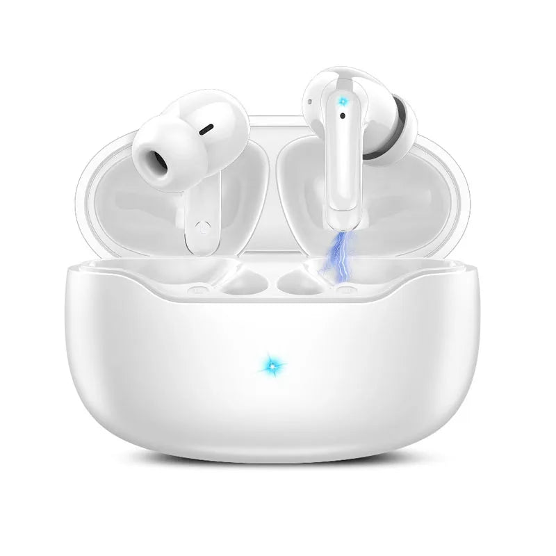 Bluetooth 5.3 Wireless Earbuds 48H Playtime w/Dual LED Display IP7 Waterproof ENC Microphone Touch Control. - White