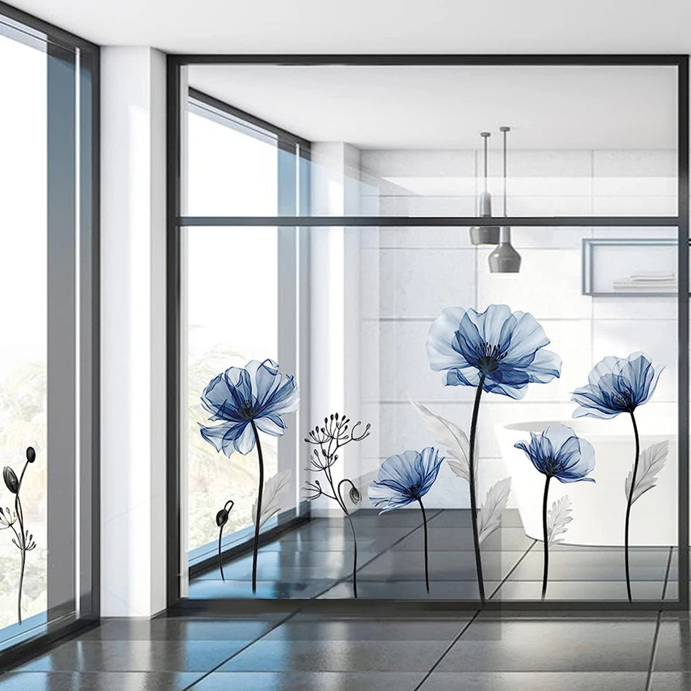 Large Blue Flower Wall Sticker Office Bedroom Floral Plants Wall Decal Bedroom Living Room Kitchen Home Decor