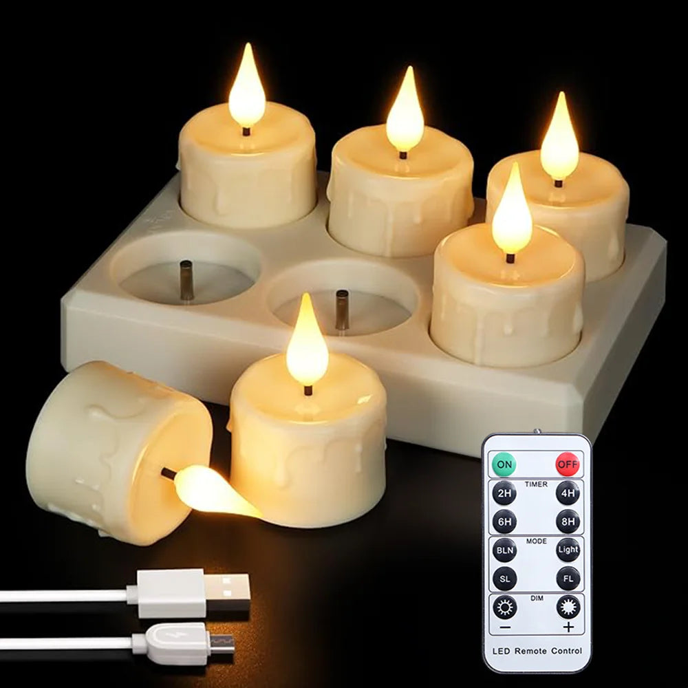 FPOO Rechargeable Candles Flameless Tea Light With Remote Control Timer LED Lighting Lamp For Home Decor Holiday