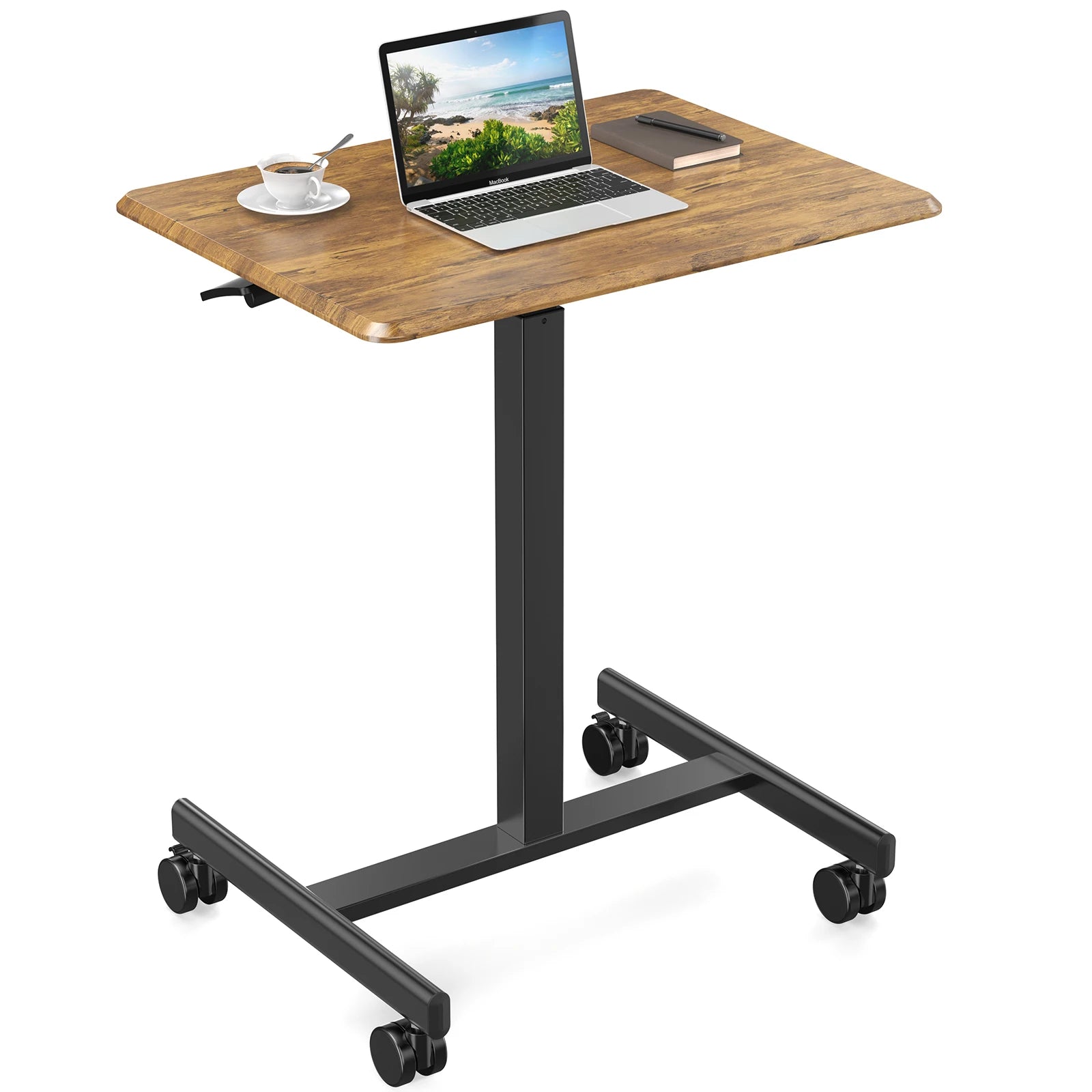 JHK Portable Computer Desk Laptop Height Adjustable Table Mobile Sitting Workstation Lockable Wheels Suitable For Work