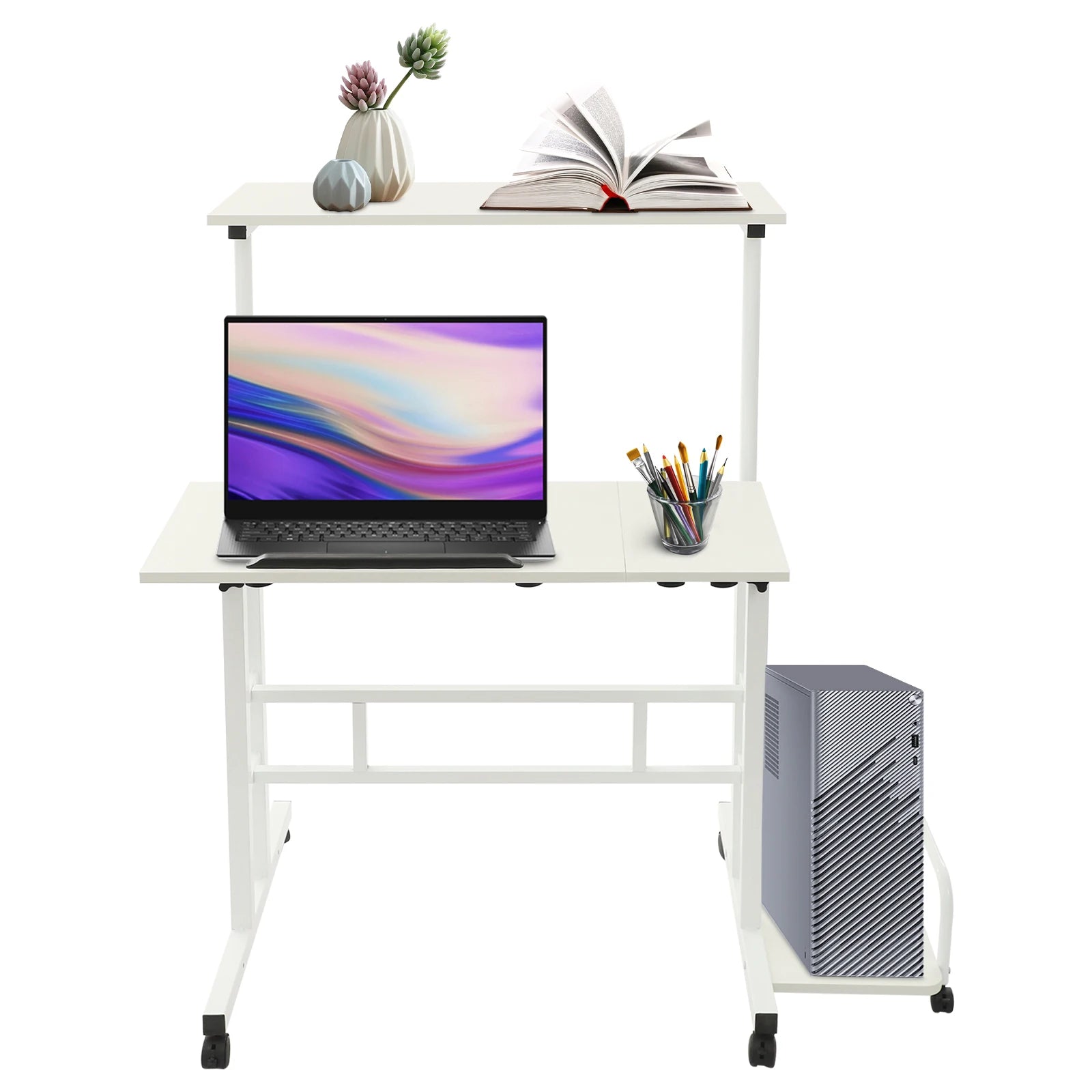 Multi Functional Foldable Desk with 6 Universal Wheels Floor Standing Modern Computer Desk Adjustable Computer Table